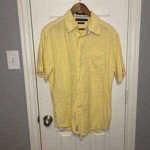 Tommy Hilfiger Mens Short Sleeve Pure Linen Button Down Shirt Yellow Medium